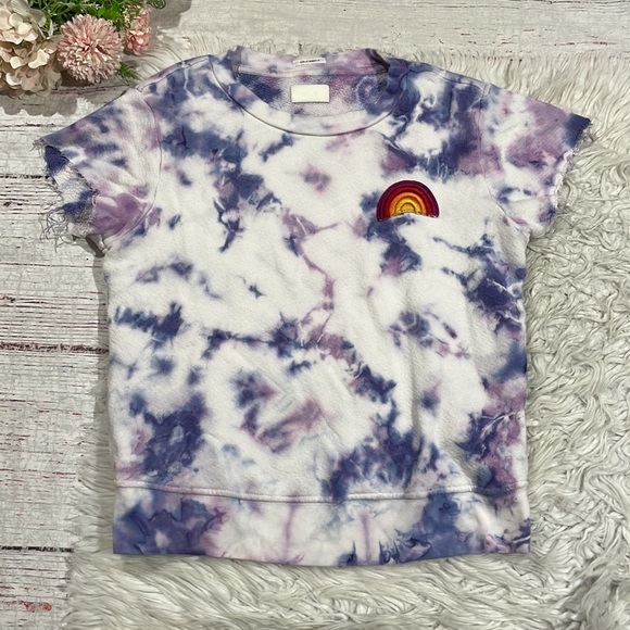 Mother The Fray Cap Sleeve Blueberry Tie Dye Sweat Rainbow Pullover Top - Picture 3 of 14